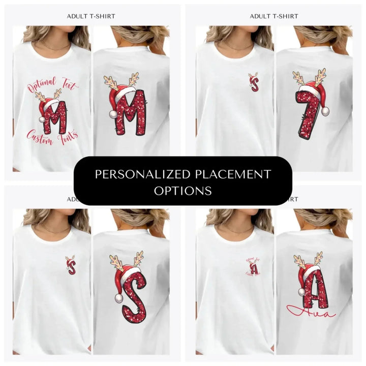 Christmas-Red-Sequin-Letter-Initial-custom-adult-t-shirt-design-placement-front-back-pocket-artfulane