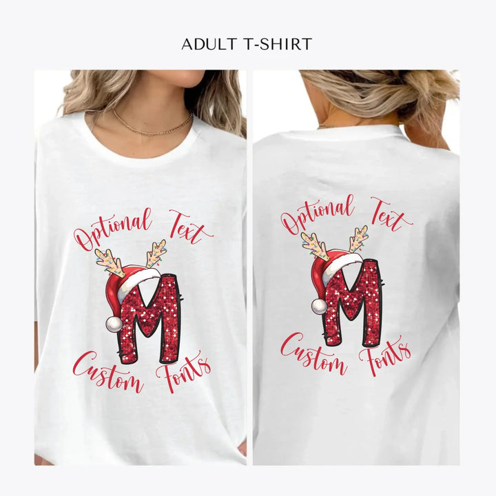Christmas-Red-Sequin-Letter-Initial-personalized-women-unisex-adult-t-shirt-artfulane