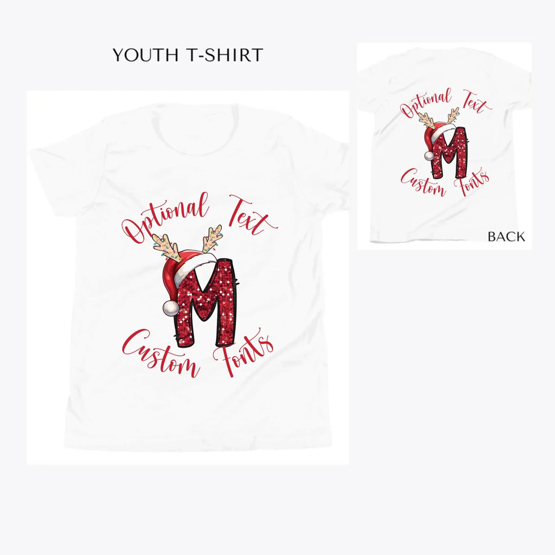 Christmas-Red-Sequin-Letter-Initial-custom-youth-t-shirt-artfulane
