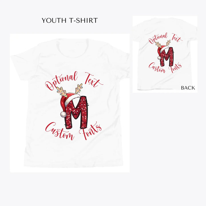 Christmas-Red-Sequin-Letter-Initial-custom-youth-t-shirt-artfulane
