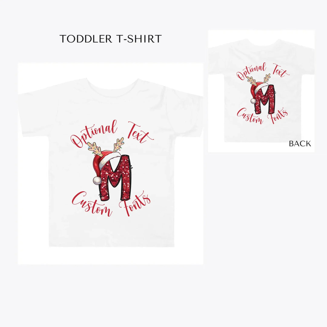 Christmas-Red-Sequin-Letter-Initial-toddler-custom-t-shirt-artfulane