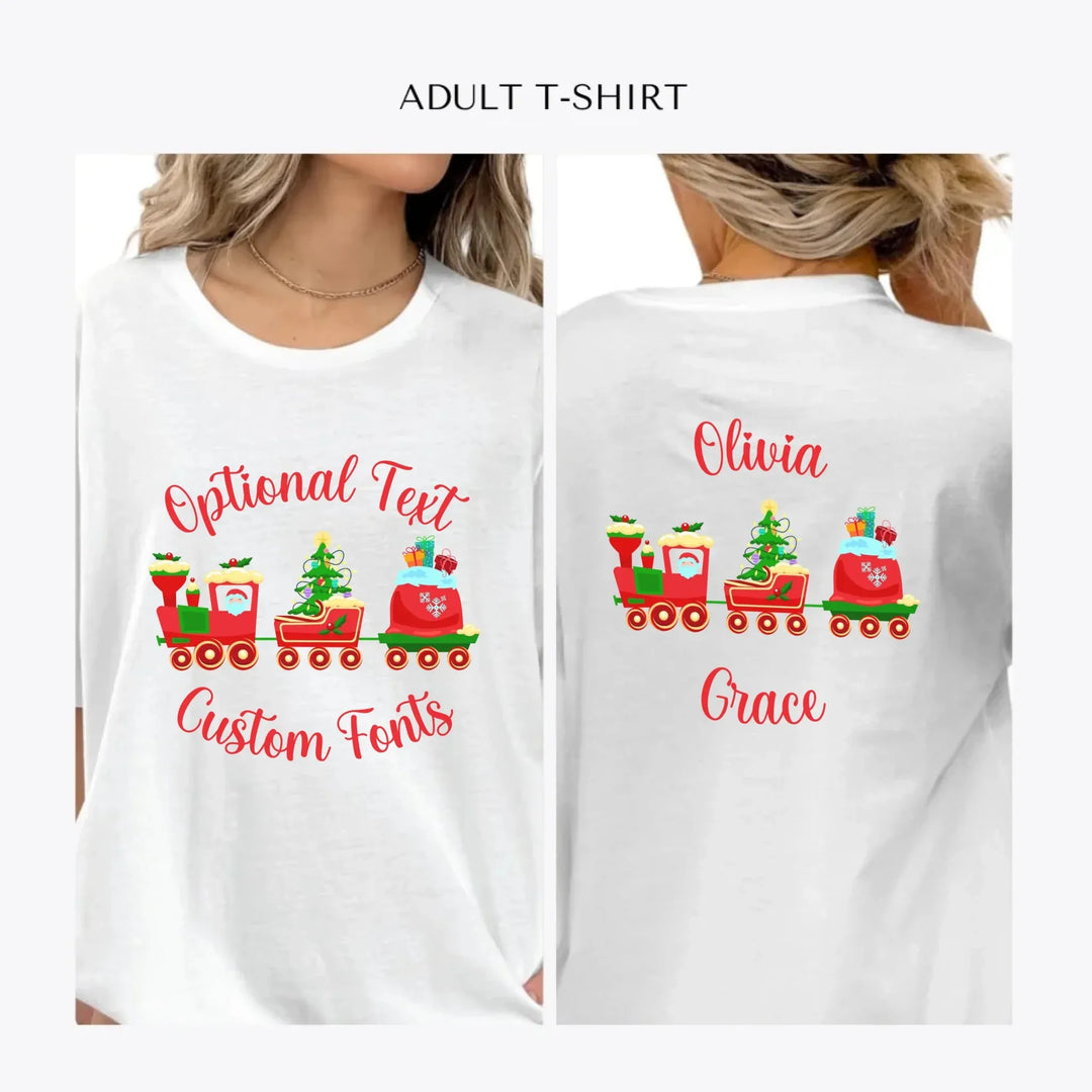 Christmas-Santa-Gingerbread-Train-personalized-women-unisex-adult-t-shirt-artfulane