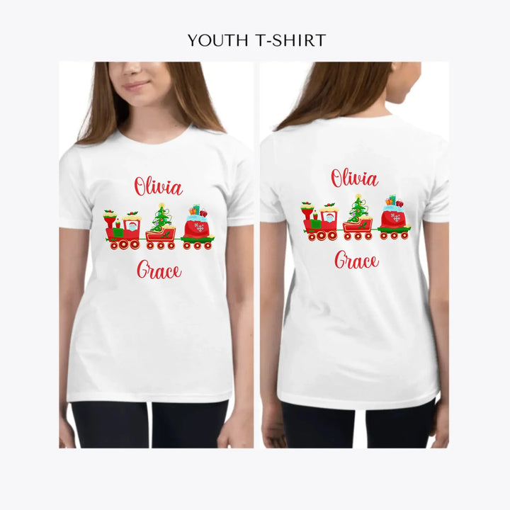 Christmas-Santa-Gingerbread-Train-custom-youth-girl-t-shirt-artfulane