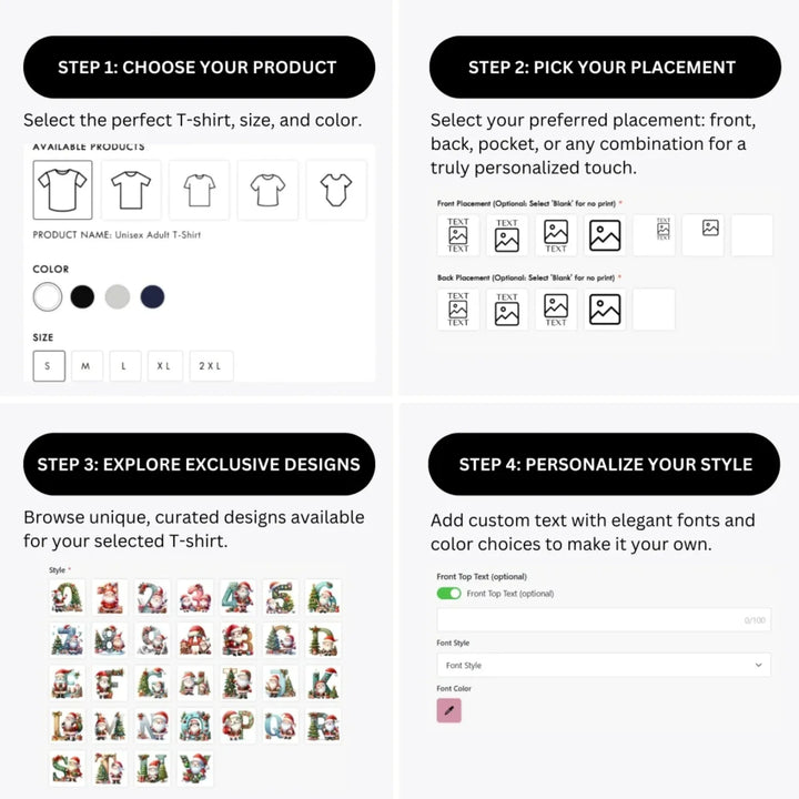 how-to-design-custom-Christmas-Santa-Letter-Initial-t-shirt-personalization-options-artfulane