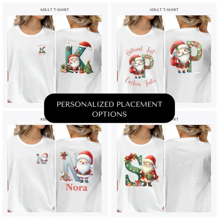 Christmas-Santa-Letter-Initial-custom-adult-t-shirt-design-placement-front-back-pocket-artfulane