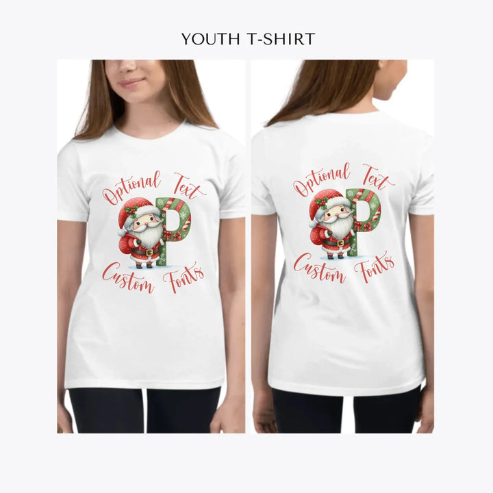 Christmas-Santa-Letter-Initial-custom-youth-girl-t-shirt-artfulane
