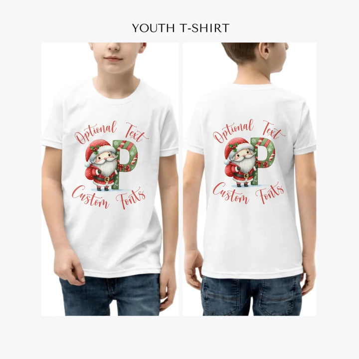 Christmas-Santa-Letter-Initial-custom-youth-boy-t-shirt-artfulane