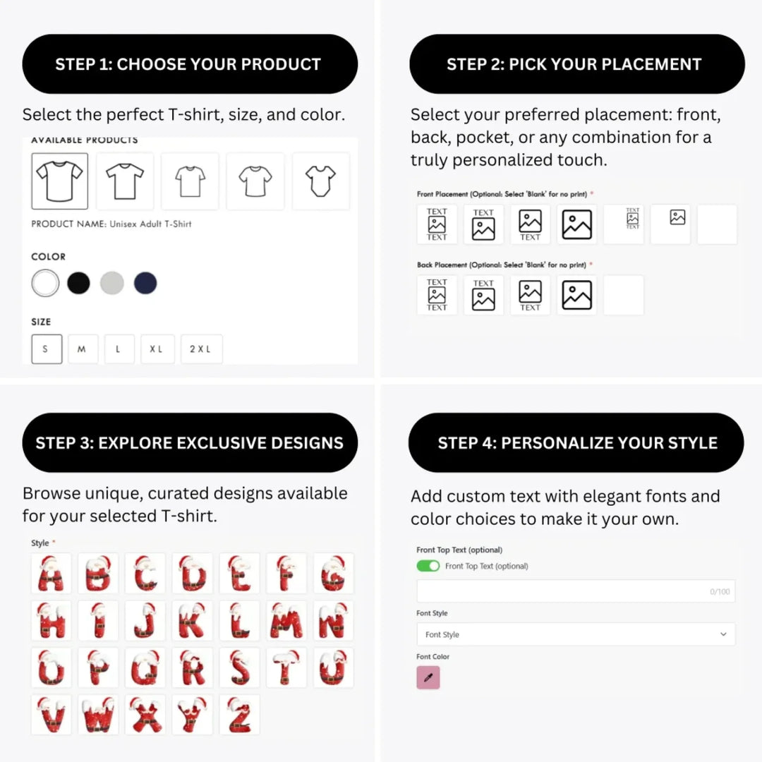 how-to-design-custom-Christmas-Santa-Suit-Letter-Initial-t-shirt-personalization-options-artfulane