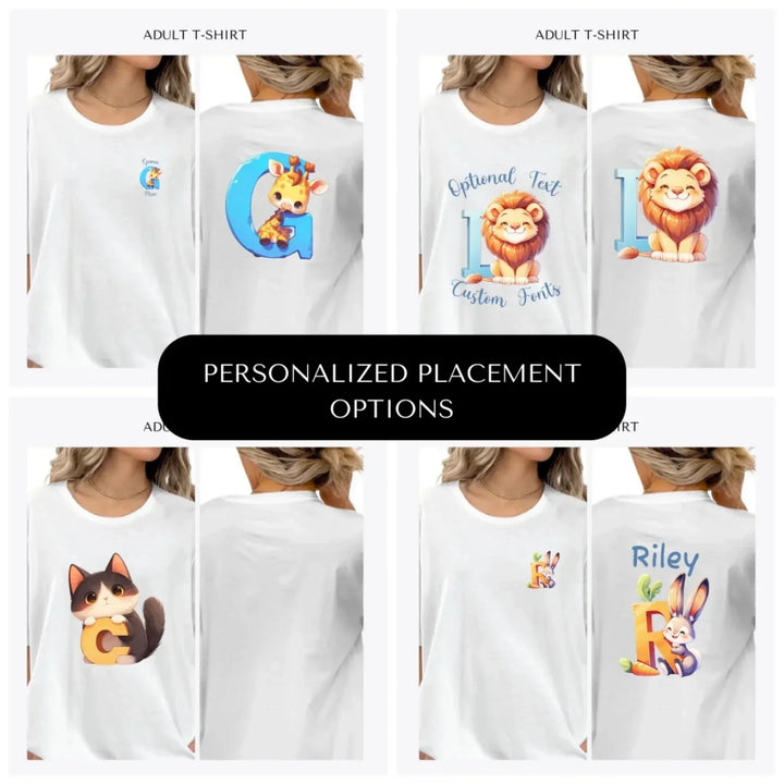 Colorful-Animal-Letter-custom-adult-t-shirt-design-placement-front-back-pocket-artfulane