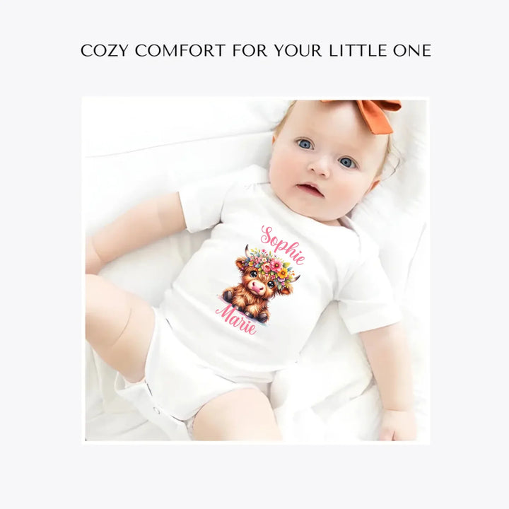 cute-floral-highland-cows-custom-baby-bodysuit-artfulane