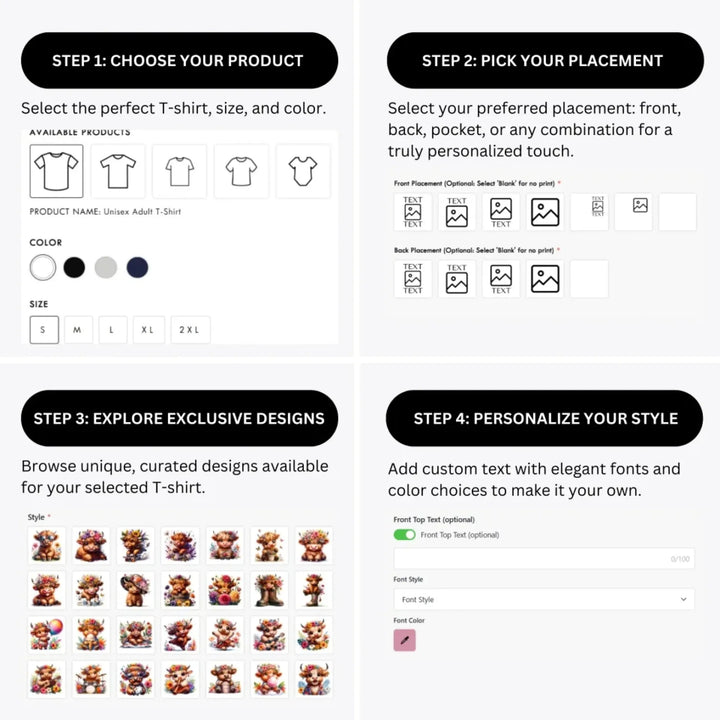 how-to-design-custom-cute-floral-highland-cows-t-shirt-personalization-options-artfulane