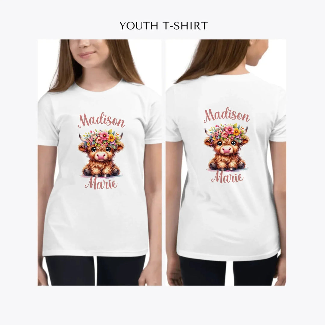 cute-floral-highland-cows-custom-youth-girl-t-shirt-artfulane