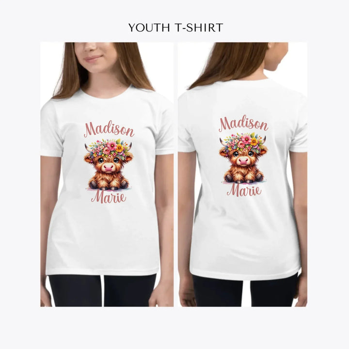 cute-floral-highland-cows-custom-youth-girl-t-shirt-artfulane