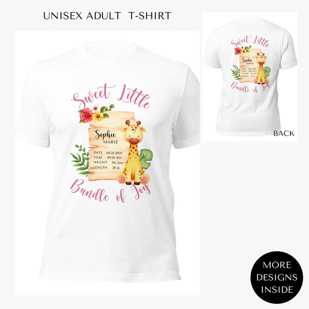 Cute-Giraffe-Safari-Baby-Announcement-custom-women-unisex-adult-t-shirt-artfulane