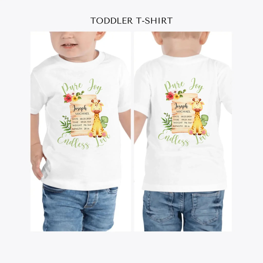 Cute-Giraffe-Safari-Baby-Announcement-personalized-toddler-t-shirt-artfulane