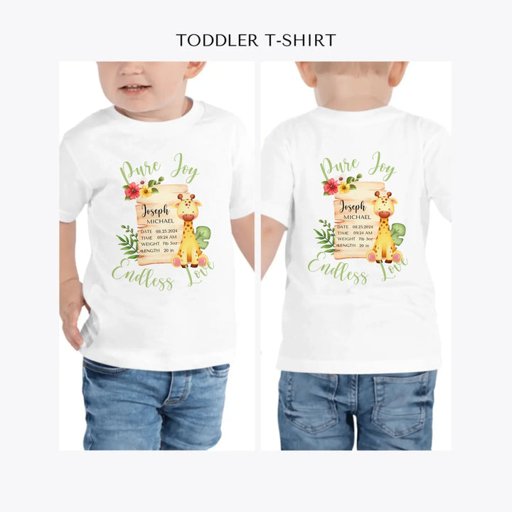 Cute-Giraffe-Safari-Baby-Announcement-personalized-toddler-t-shirt-artfulane