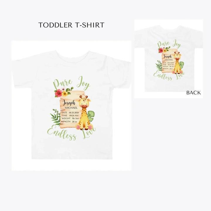 Cute-Giraffe-Safari-Baby-Announcement-toddler-custom-t-shirt-artfulane