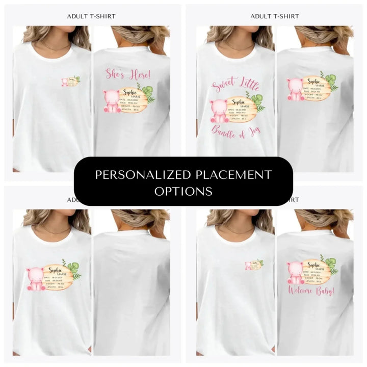 Cute-Hippo-Safari-Baby-Announcement-custom-adult-t-shirt-design-placement-front-back-pocket-artfulane