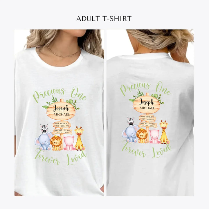 Cute-Safari-Animals-Baby-Announcement-personalized-women-unisex-adult-t-shirt-artfulane
