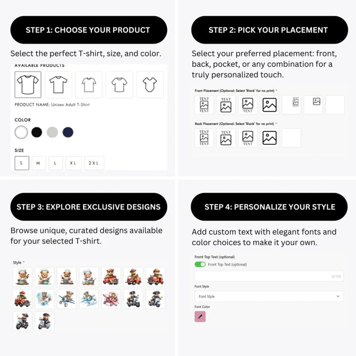 how-to-design-custom-Cute-Teddy-Bear-Professions-t-shirt-personalization-options-artfulane