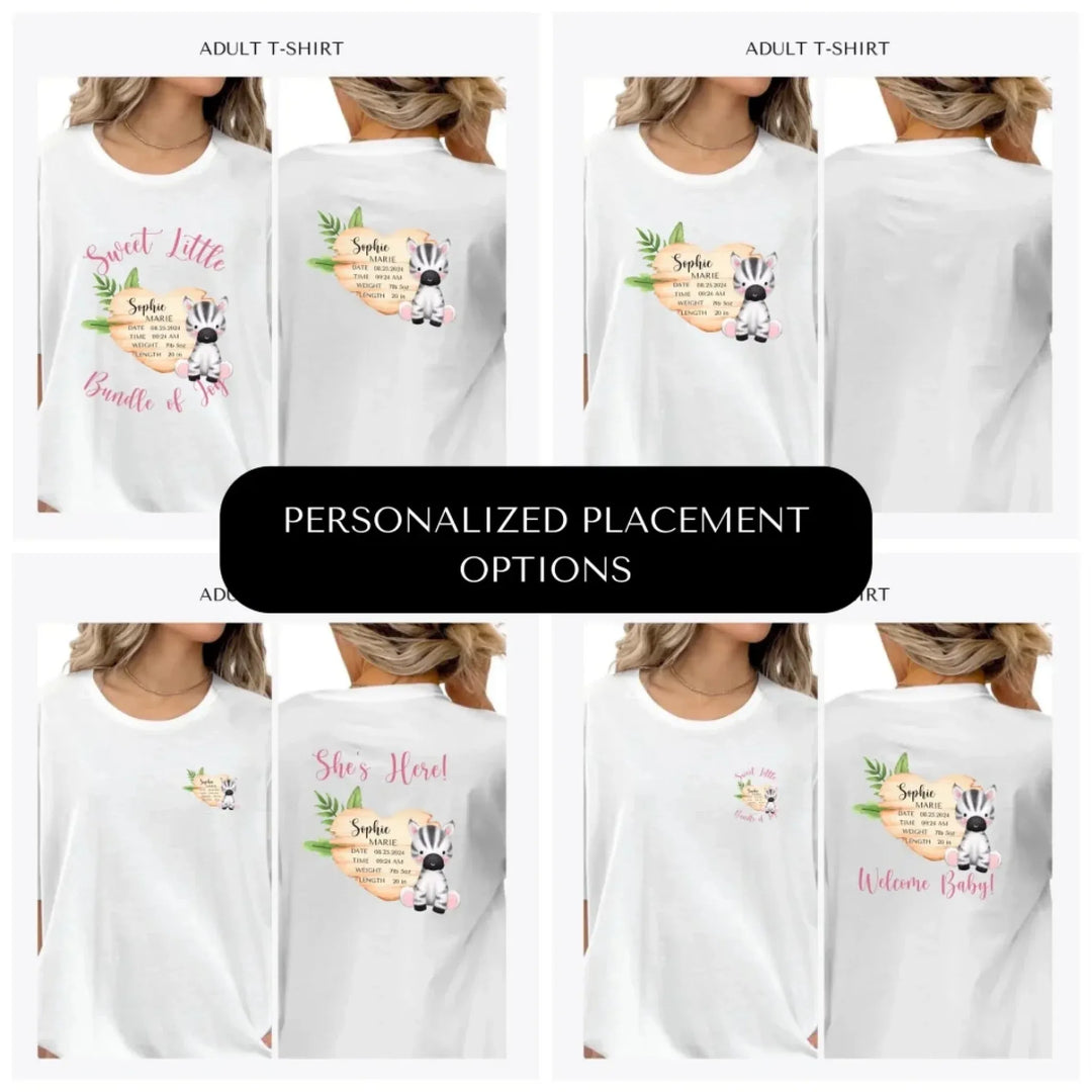 Cute-Zebra-Safari-Baby-Announcement-custom-adult-t-shirt-design-placement-front-back-pocket-artfulane