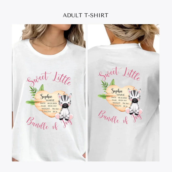 Cute-Zebra-Safari-Baby-Announcement-personalized-women-unisex-adult-t-shirt-artfulane