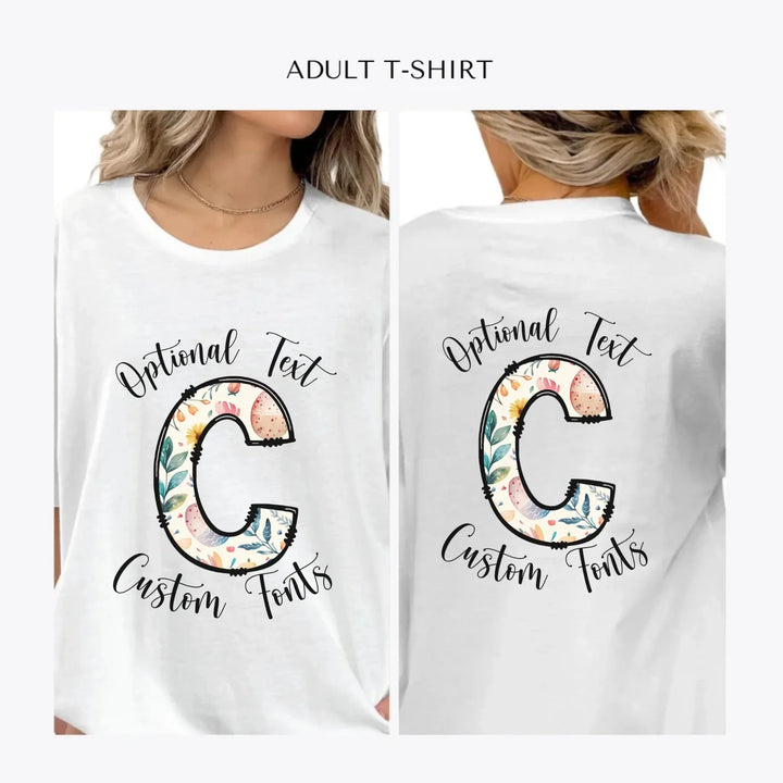 Easter-Doodle-Letter-Initial-personalized-women-unisex-adult-t-shirt-artfulane