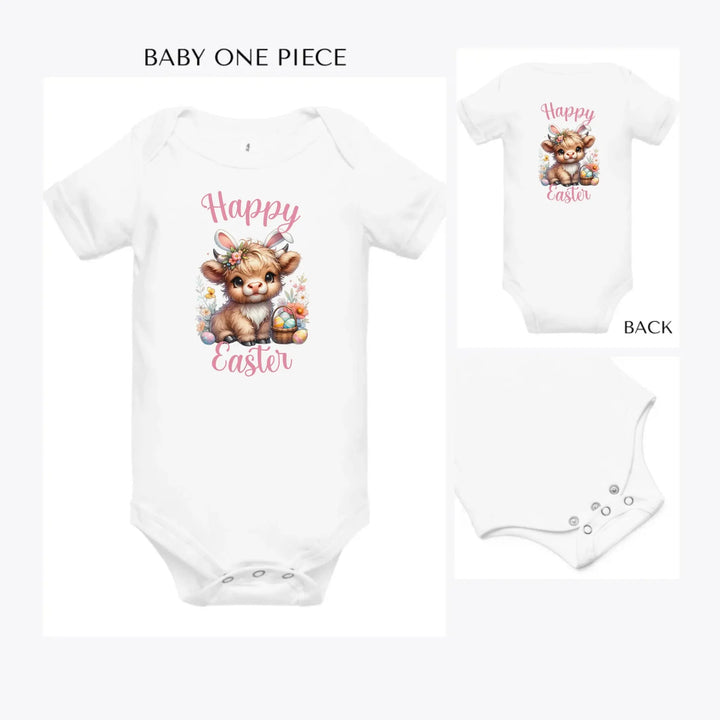 Easter-Highland-Cow-custom-baby-onesie-artfulane