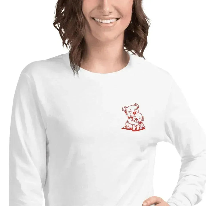 Custom Embroidered Animal Hug Long Sleeve T-Shirt - ARTFULANE