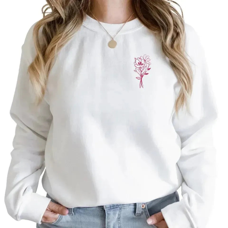 Custom Embroidered Bunch of Flowers Line Art Sweatshirt and Hoodie - ARTFULANE