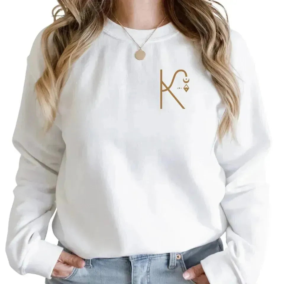 Custom Embroidered Celestial Initial Sweatshirt and Hoodie - ARTFULANE