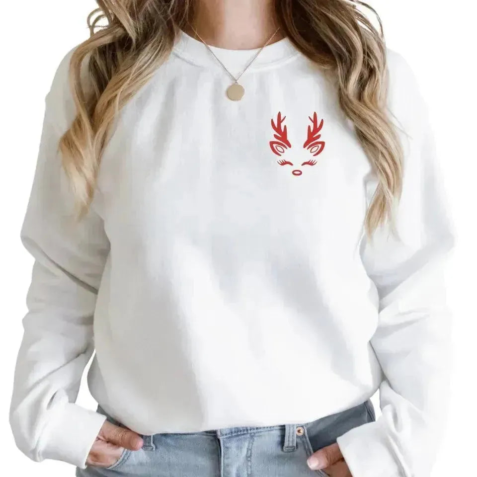 Custom Embroidered Christmas Reindeer Line Art Sweatshirt and Hoodie - ARTFULANE