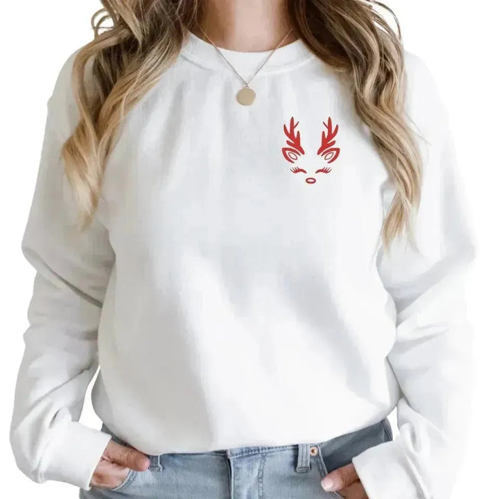 Custom Embroidered Christmas Reindeer Line Art Sweatshirt and Hoodie - ARTFULANE