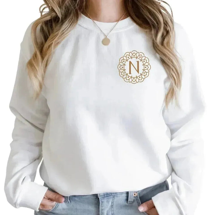 Custom Embroidered Mandala Monogram Sweatshirt and Hoodie - ARTFULANE