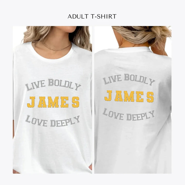 Faux-Chenille-Sport-Letters-Name-personalized-women-unisex-adult-t-shirt-artfulane