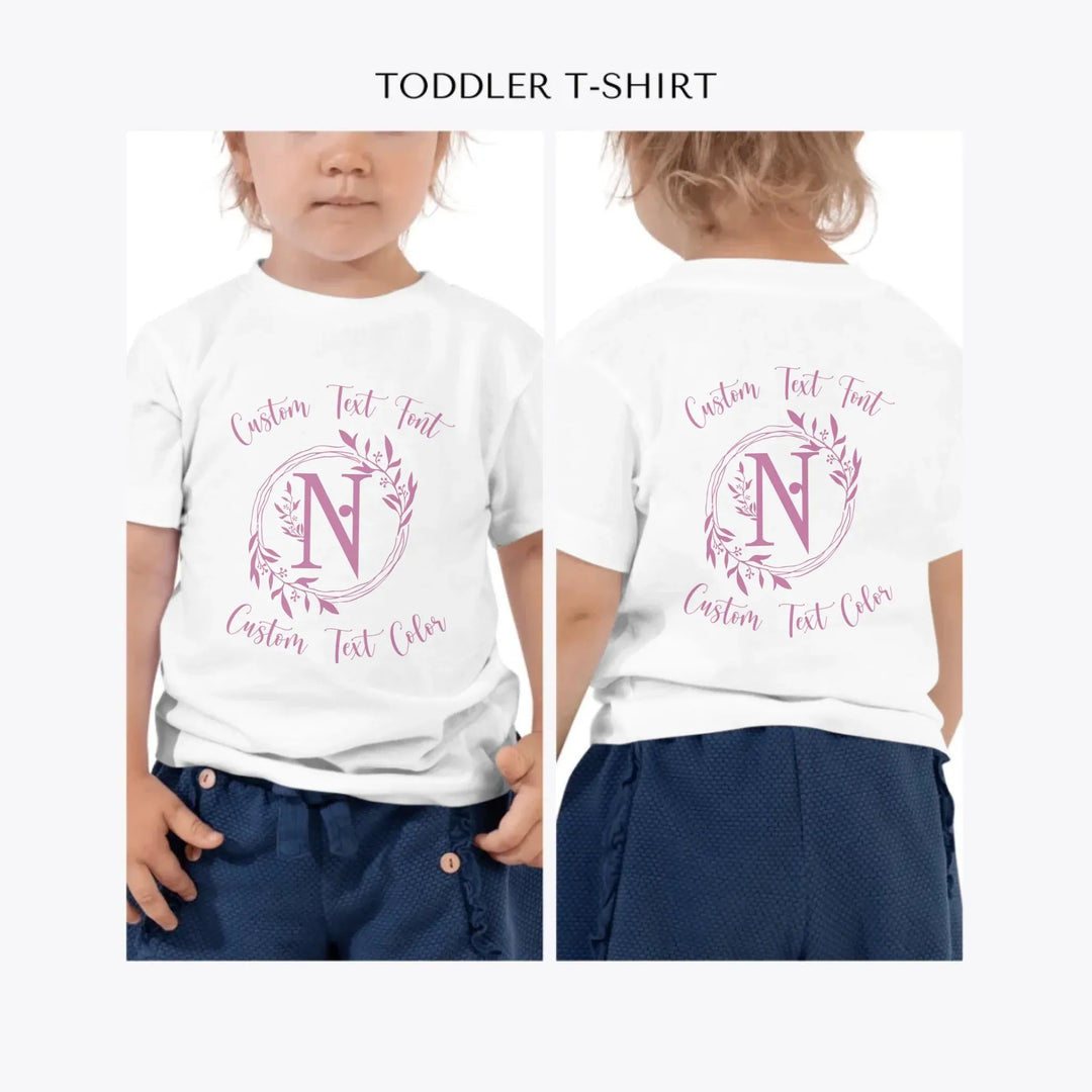 Floral-Initial-custom-toddler-t-shirt-artfulane