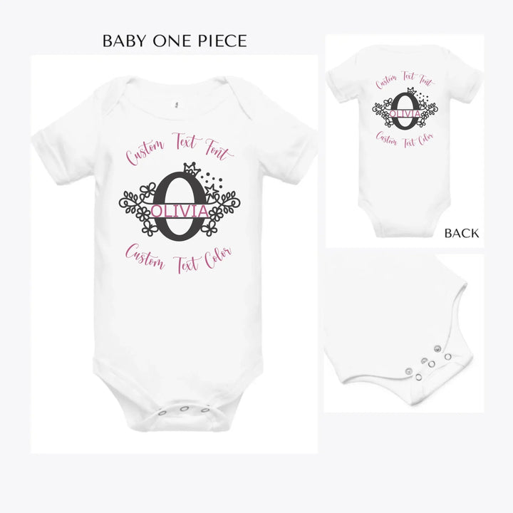 Floral-Princess-Split-Letter-Monogram-custom-baby-onesie-artfulane