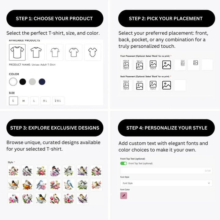 how-to-design-custom-Floral-Spring-Bird-t-shirt-personalization-options-artfulane