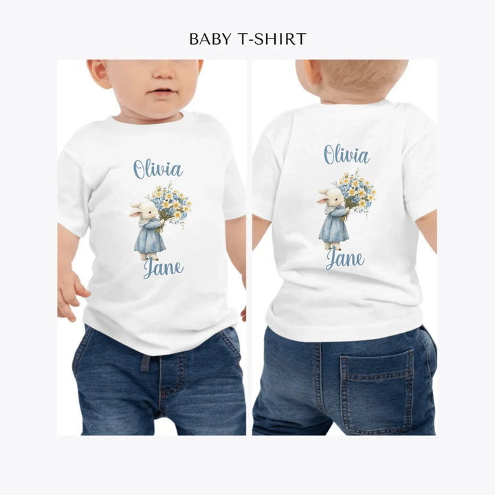 Floral-Spring-Woodland-Animal-personalized-baby-t-shirt-artfulane