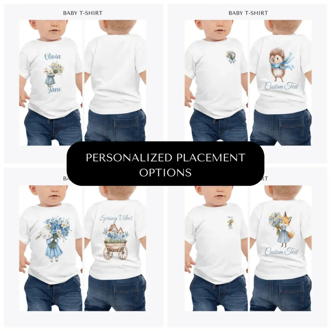 Floral-Spring-Woodland-Animal-custom-baby-t-shirt-design-placement-front-back-pocket-artfulane