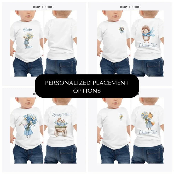 Floral-Spring-Woodland-Animal-custom-baby-t-shirt-design-placement-front-back-pocket-artfulane