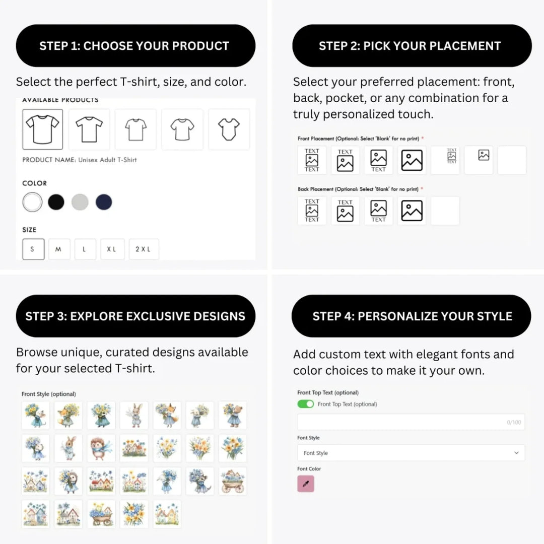 how-to-design-custom-Floral-Spring-Woodland-Animal-t-shirt-personalization-options-artfulane