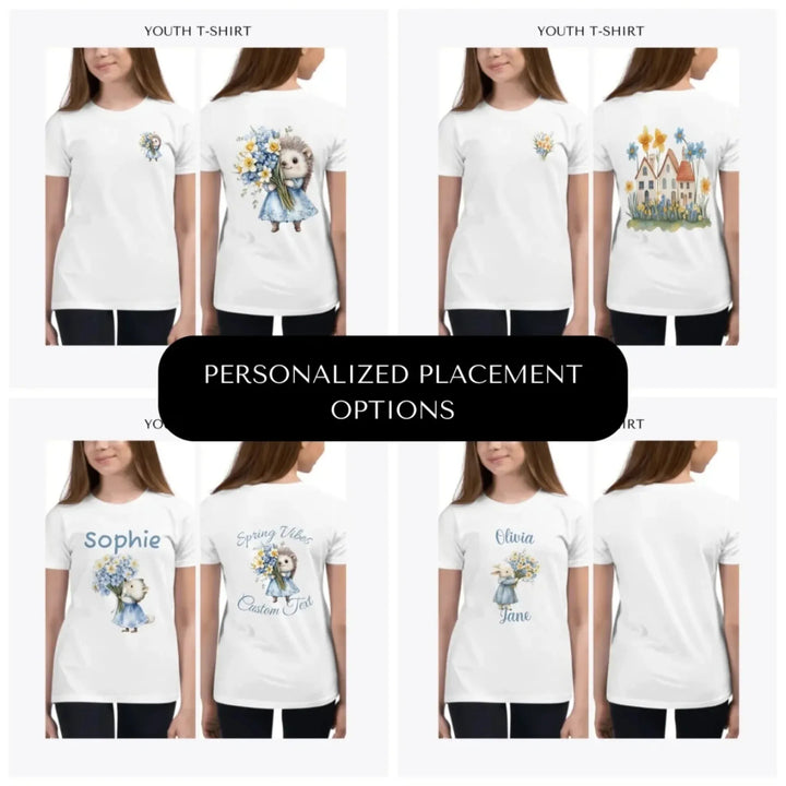 Floral-Spring-Woodland-Animal-custom-youth-t-shirt-design-placement-front-back-pocket-artfulane