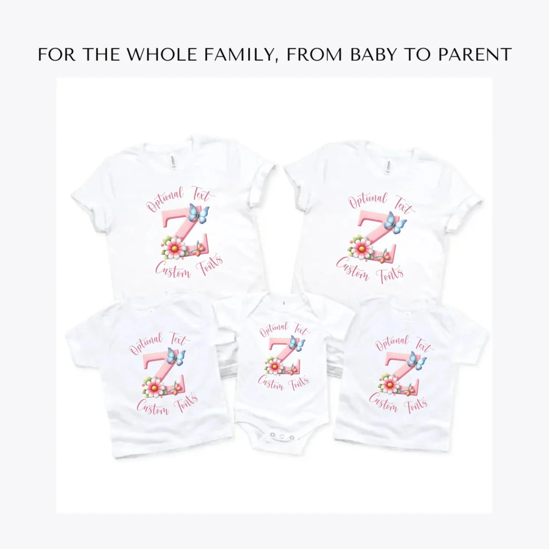 Flowers-and-Butterflies-Letter-Initial-custom-t-shirts-adult-youth-toddler-baby-sizes-artfulane