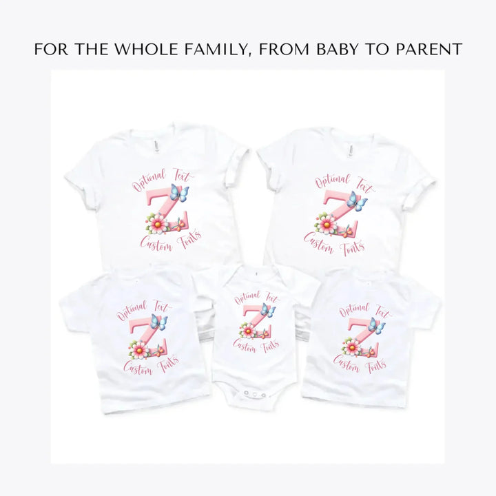 Flowers-and-Butterflies-Letter-Initial-custom-t-shirts-adult-youth-toddler-baby-sizes-artfulane