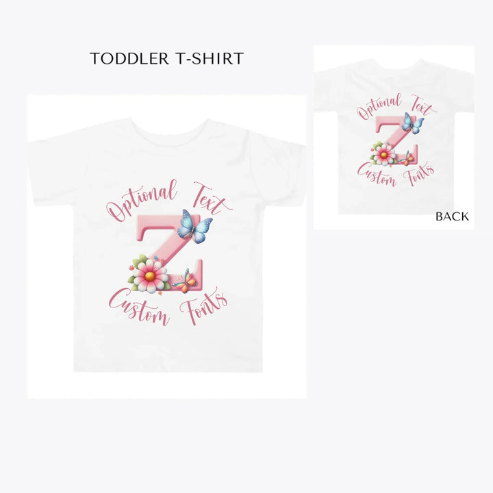 Flowers-and-Butterflies-Letter-Initial-toddler-custom-t-shirt-artfulane