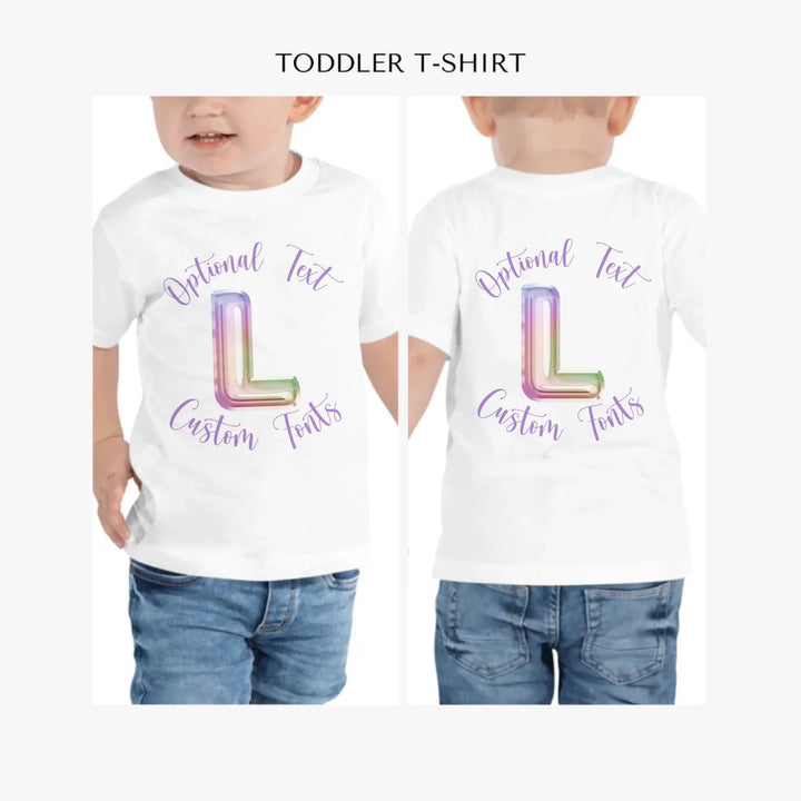 Foil-Balloon-Rainbow-Letter-personalized-toddler-t-shirt-artfulane