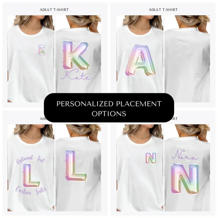 Foil-Balloon-Rainbow-Letter-custom-adult-t-shirt-design-placement-front-back-pocket-artfulane