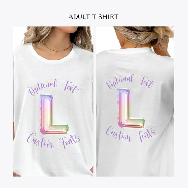 Foil-Balloon-Rainbow-Letter-personalized-women-unisex-adult-t-shirt-artfulane