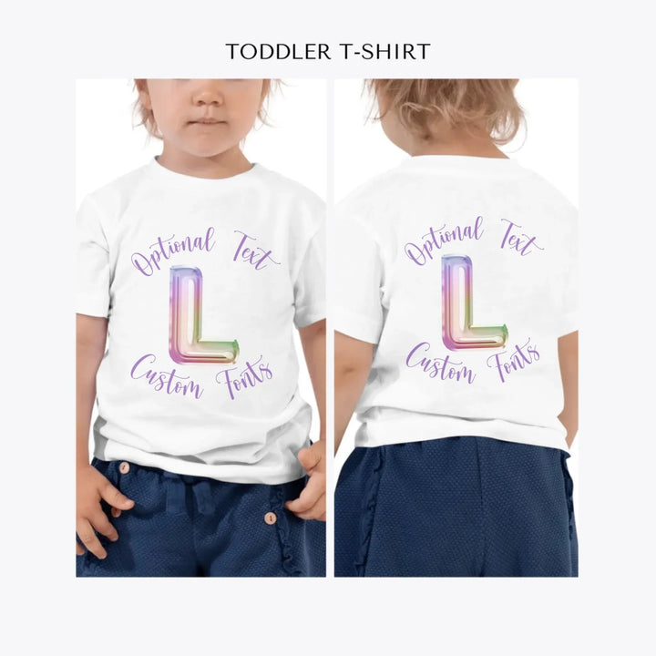 Foil-Balloon-Rainbow-Letter-custom-toddler-t-shirt-artfulane